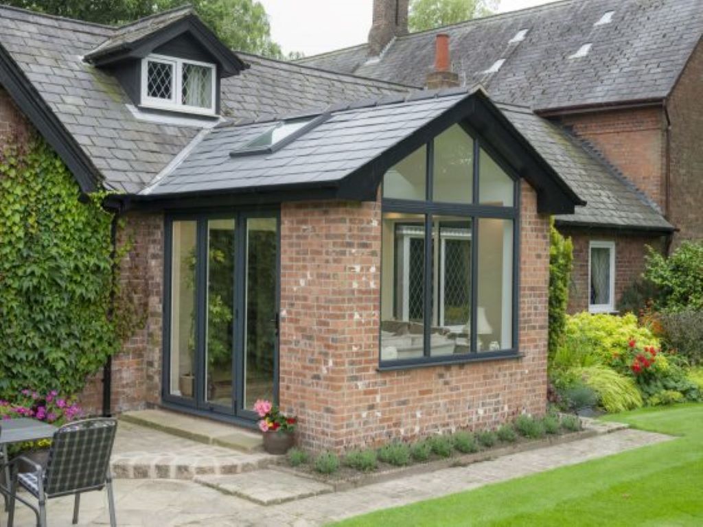 Small house extension with a duopitch roof