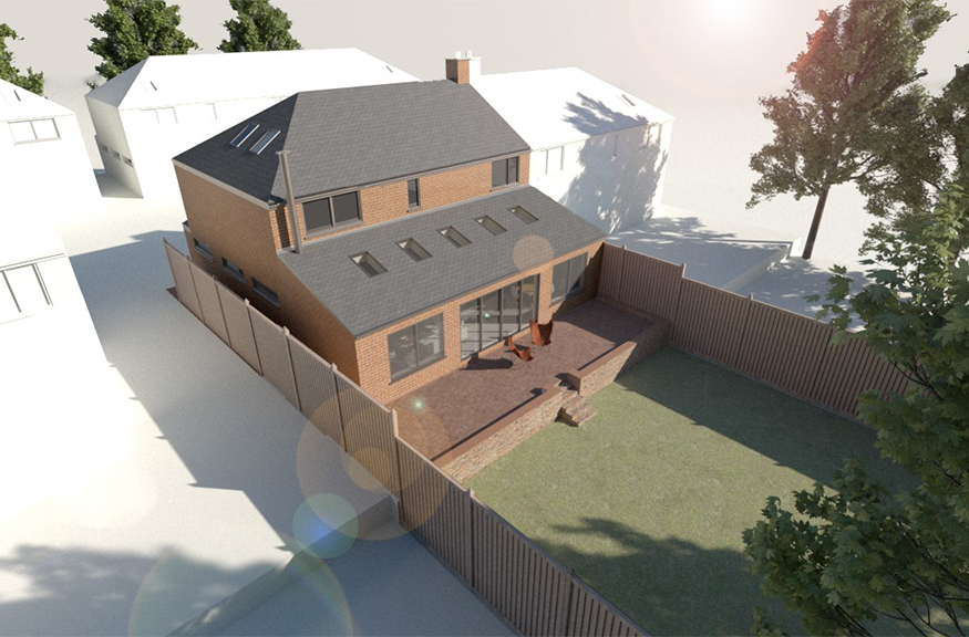 We can use planning permission drawings to create external visualisations of your plans, like in these house extension plans